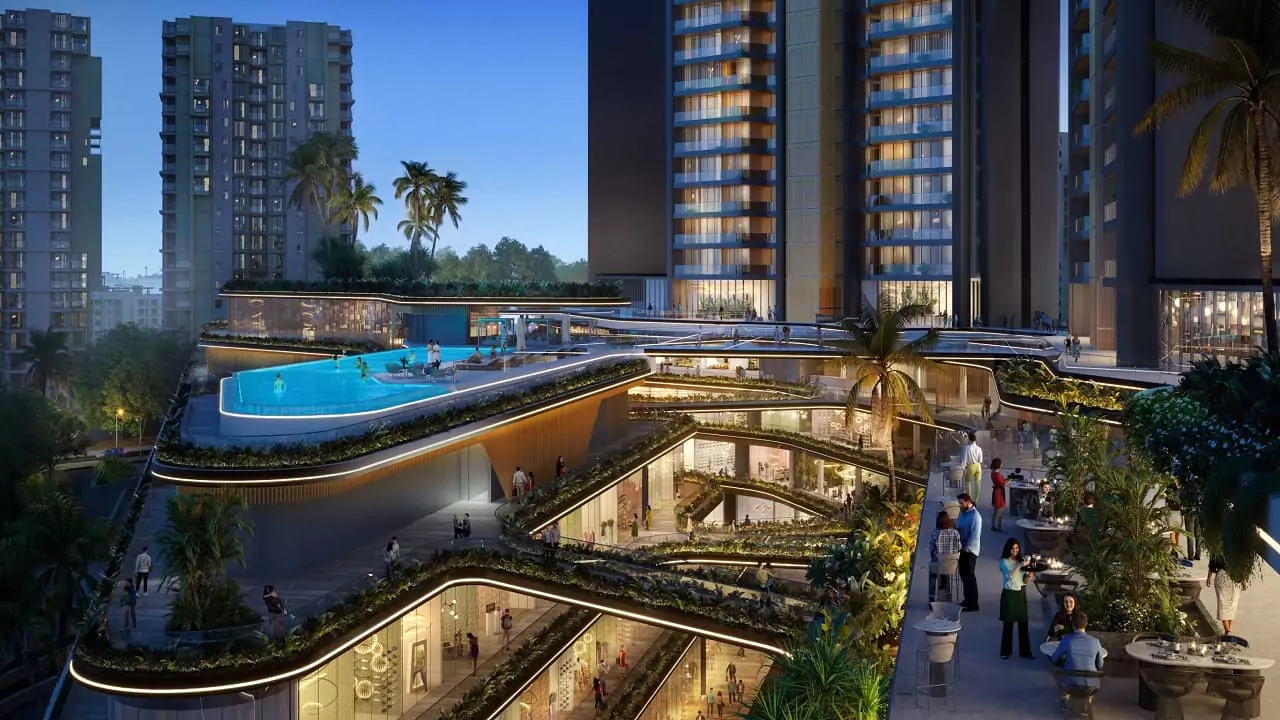 Ganga Nine Zero landscaped deck and tower elevation, artist's impression